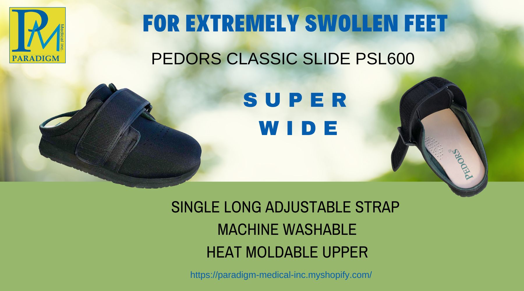 The most requested S U P E R - W I D E Footwear: Pedors Classic Slide Shoe