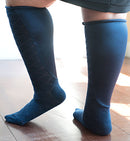 Xpandasox Diamond Texture Solid Navy - Socks for Lymphedema, Wide Calves, Wraps & Bandages